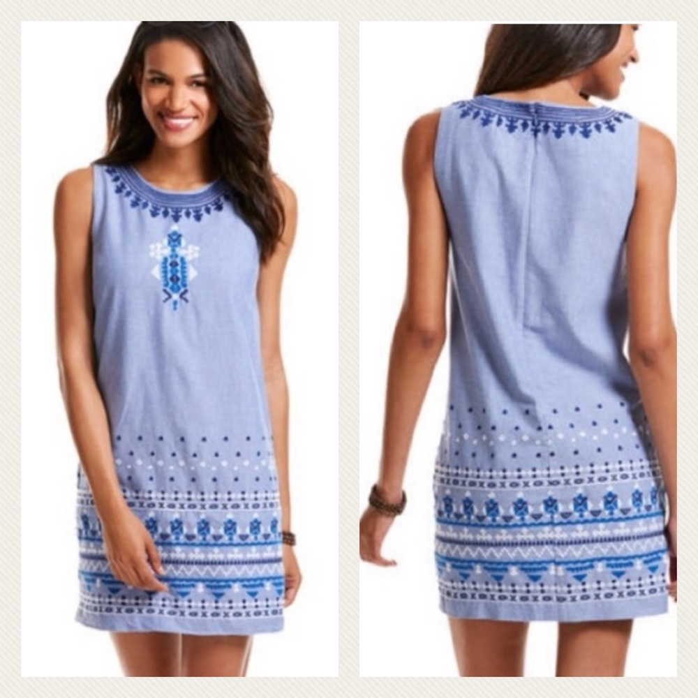Vineyard Vines Embroidered
Geo Aztec Resort Beach Chambray Blue Dress Size 4